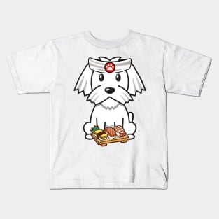 Funny white dog is a sushi chef Kids T-Shirt